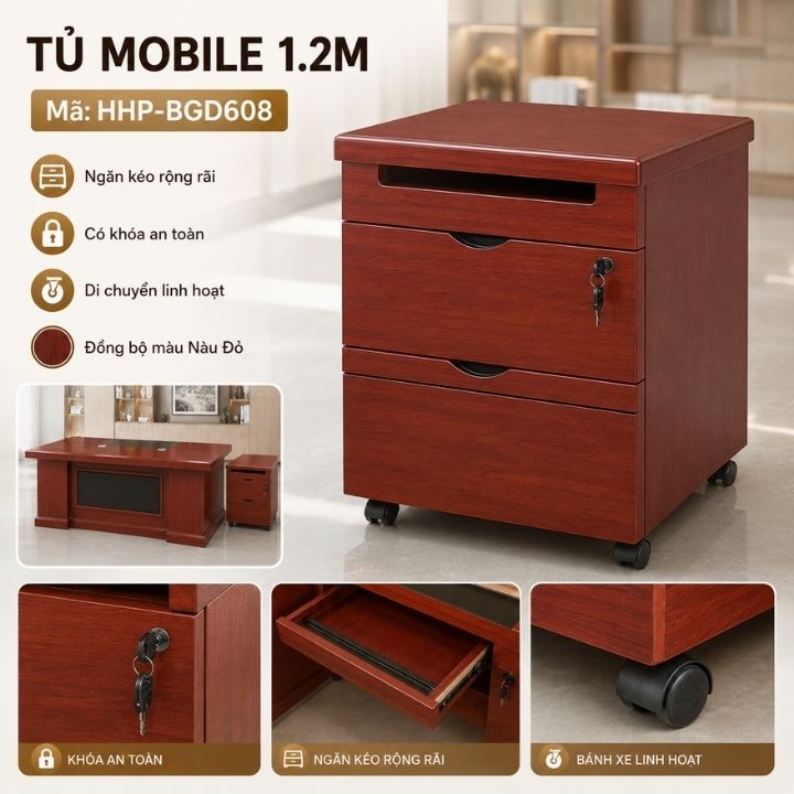 Bàn Làm Việc Giám Đốc MDF BGD207-18 Phủ Paper Vân Gỗ Nâu Đỏ Thượng Lưu - Bàn Lãnh Đạo Cao Cấp - Ảnh 2