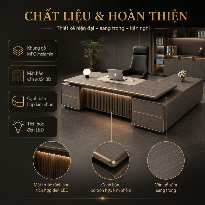 Bàn Giám Đốc Dáng Chữ U HHP-BGD303-24 Cao Cấp - Ảnh 6