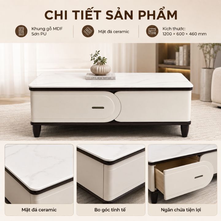 Bàn Trà Sofa Phòng Khách BSF2013-12 Mặt Đá Ceramic, Khung MDF Sơn PU Bền Đẹp - Ảnh 6