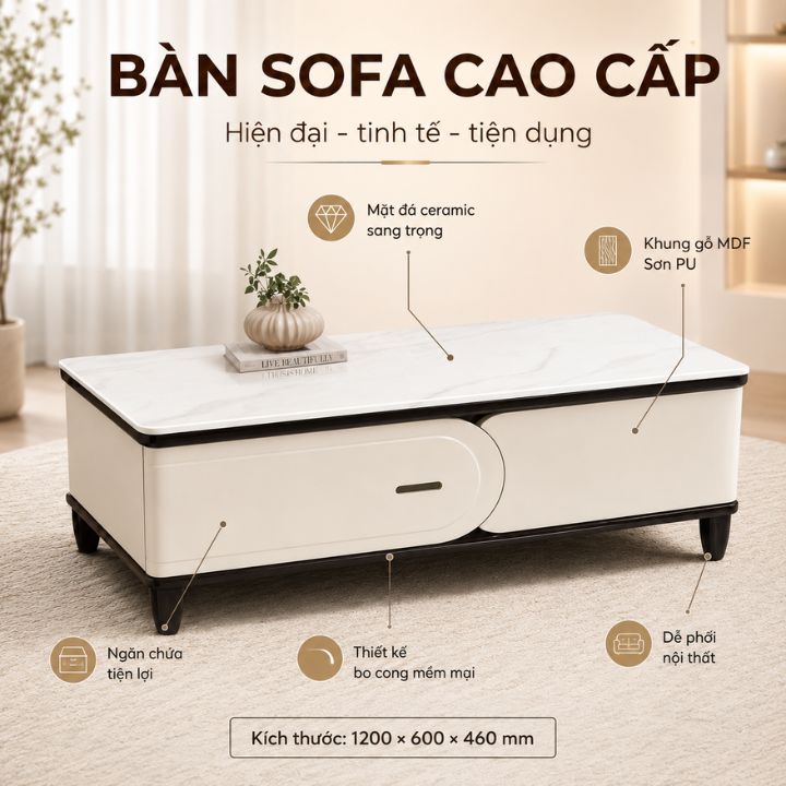 Bàn Trà Sofa Phòng Khách BSF2013-12 Mặt Đá Ceramic, Khung MDF Sơn PU Bền Đẹp - Ảnh 7