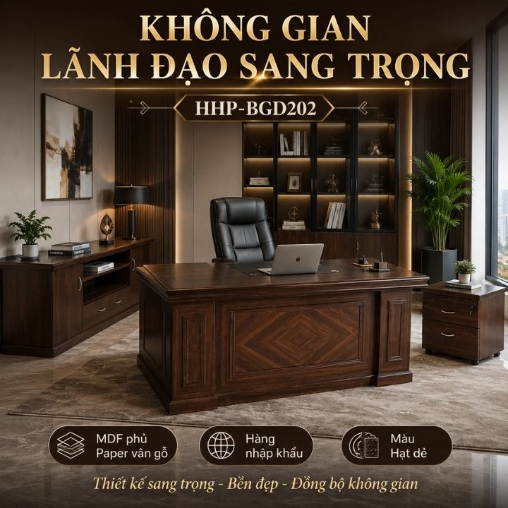 Bàn Làm Việc Lãnh Đạo HHP-BGD202 Màu Hạt Dẻ, Bền Đẹp Và Sang Trọng - Ảnh 9