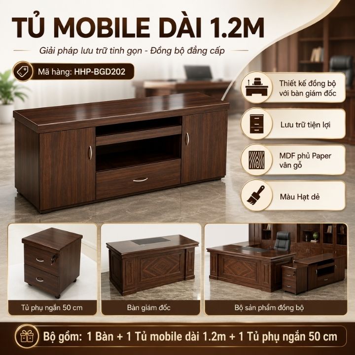 Bàn Làm Việc Lãnh Đạo HHP-BGD202 Màu Hạt Dẻ, Bền Đẹp Và Sang Trọng - Ảnh 5