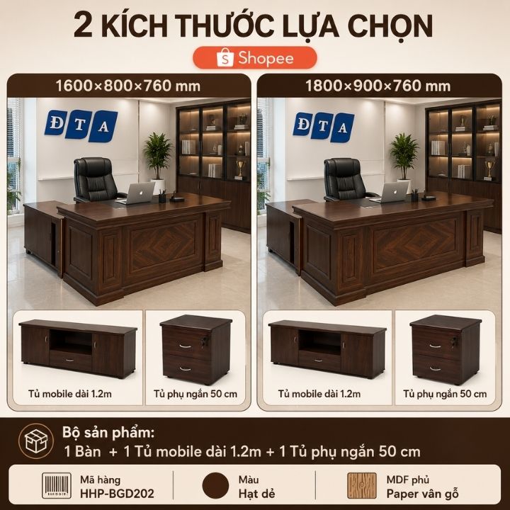 Bàn Làm Việc Lãnh Đạo HHP-BGD202 Màu Hạt Dẻ, Bền Đẹp Và Sang Trọng - Ảnh 4