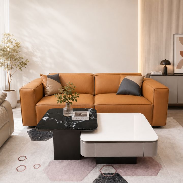 Bàn Sofa Đôi Mặt Kính Đen Trắng BSF2014 Cao Cấp Thiết Kế Lệch Tầng Độc Đáo Cho Phòng Khách Hiện Đại