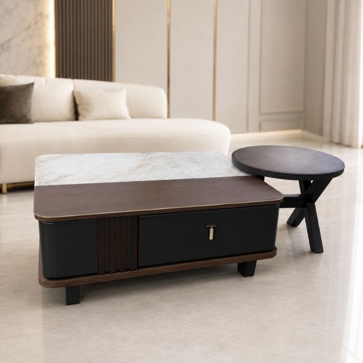 Bàn Sofa Mặt Đá Kèm Bàn Tròn Hiện Đại MT-BSF 5521Nội Thất Phòng Khách Sang Trọng