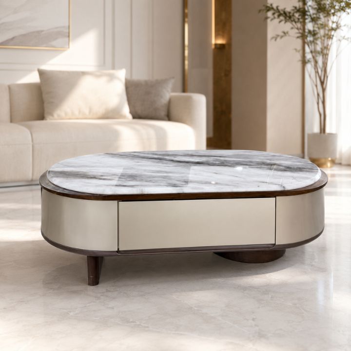Bàn Trà Sofa Hiện Đại Tông Kem MT-BSF5520 Nâu Thiết Kế Bo Cong Luxury Cao Cấp