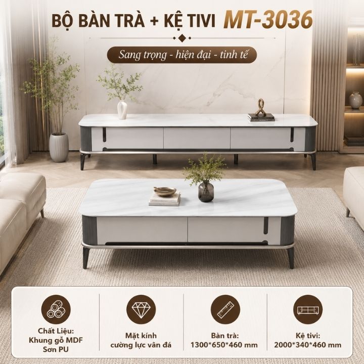 Cụm Bàn Trà Kệ Tivi MT-3036 Cho Phòng Khách Cao Cấp