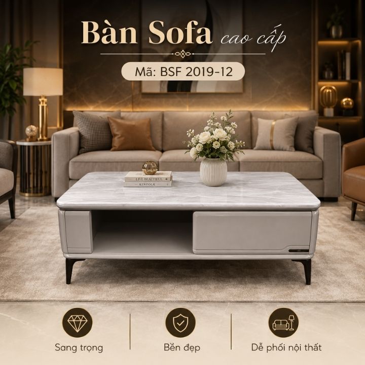Bàn Sofa Cao Cấp BSF2019-12 Mặt Đá Nhân Tạo Cho Phòng Khách Sang Trọng
