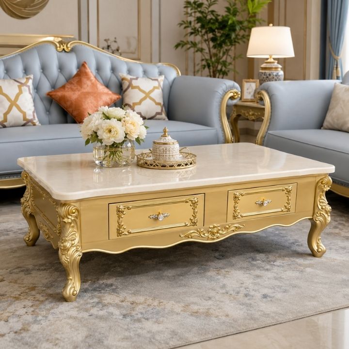 Bàn Sofa Tân Cổ Điển LNI-805-V Tông Vàng Kem Sang Trọng Cho Phòng Khách