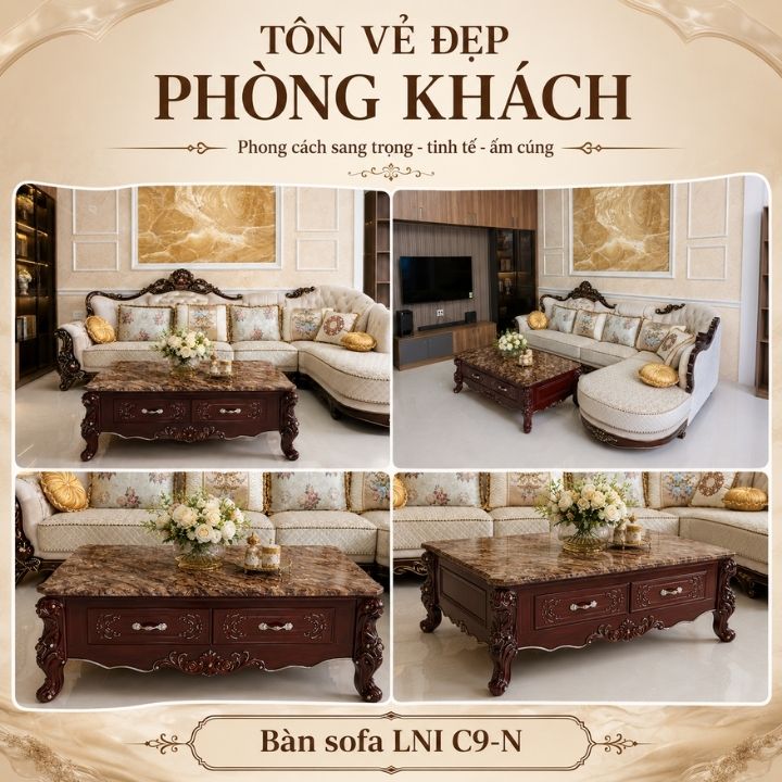 Bàn Trà Sofa Tân Cổ Điển BSF C9-Nâu-13 Mặt Đá Vân Nâu Sang Trọng - Ảnh 3