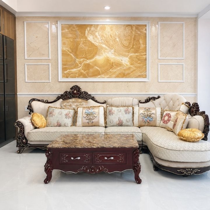 Bàn Trà Sofa Tân Cổ Điển BSF C9-Nâu-13 Mặt Đá Vân Nâu Sang Trọng - Ảnh 4