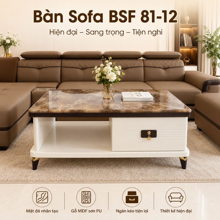 Bàn sofa phòng khách mặt đá nhân tạo BSF81-12 thiết kế bền đẹp tiện lợi