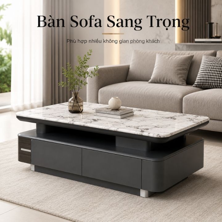 Bàn Sofa Hiện Đại Màu Đen T2018 Mặt Đá Nhân Tạo Có Ngăn Kéo Rộng Rãi