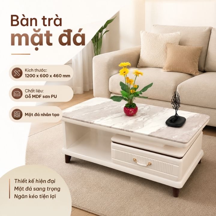 Bàn Trà Sang Trọng Mặt Đá Nhân Tạo T258-12 Cho Phòng Khách Cao Cấp - Ảnh 2