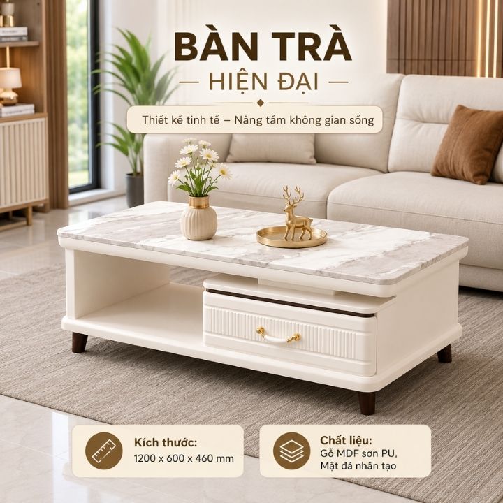 Bàn Trà Sang Trọng Mặt Đá Nhân Tạo T258-12 Cho Phòng Khách Cao Cấp - Ảnh 3