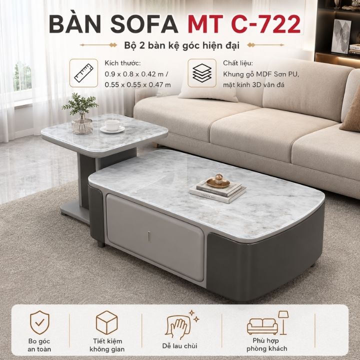 Bàn Trà Phòng Khách Cao Cấp MT C-722 Thiết Kế Hiện Đại, Dễ Phối Nội Thất