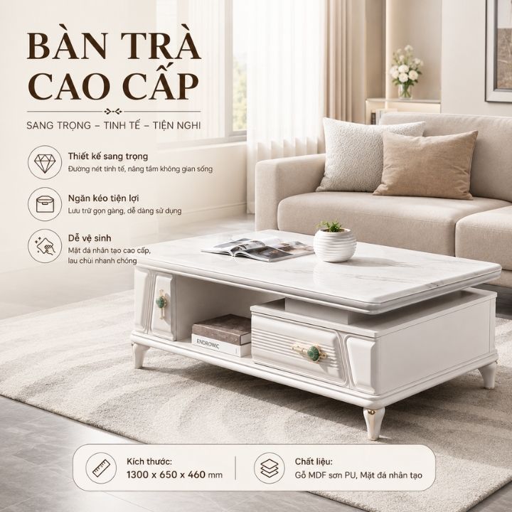 Bàn Trà Mặt Đá Nhân Tạo T261-13 Thiết Kế Sang Trọng Dễ Vệ Sinh