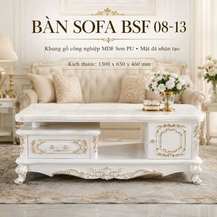Bàn Sofa Tân Cổ Điển BSF 08-13 Mặt Đá Nhân Tạo Sang Trọng