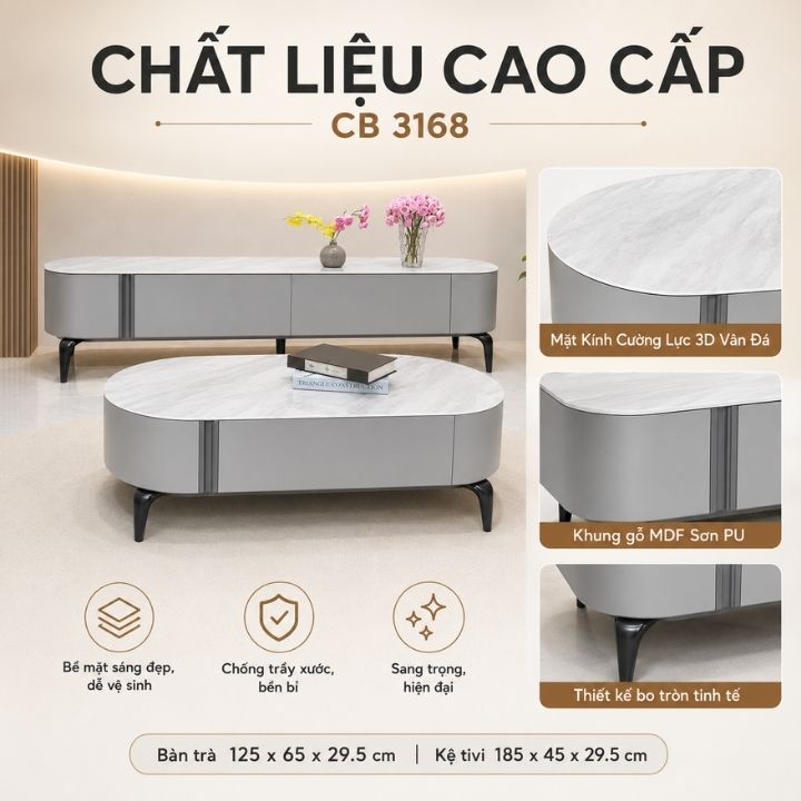 Combo Bàn Trà Kệ Tivi Phòng Khách CB3168 Sang Trọng - Ảnh 3