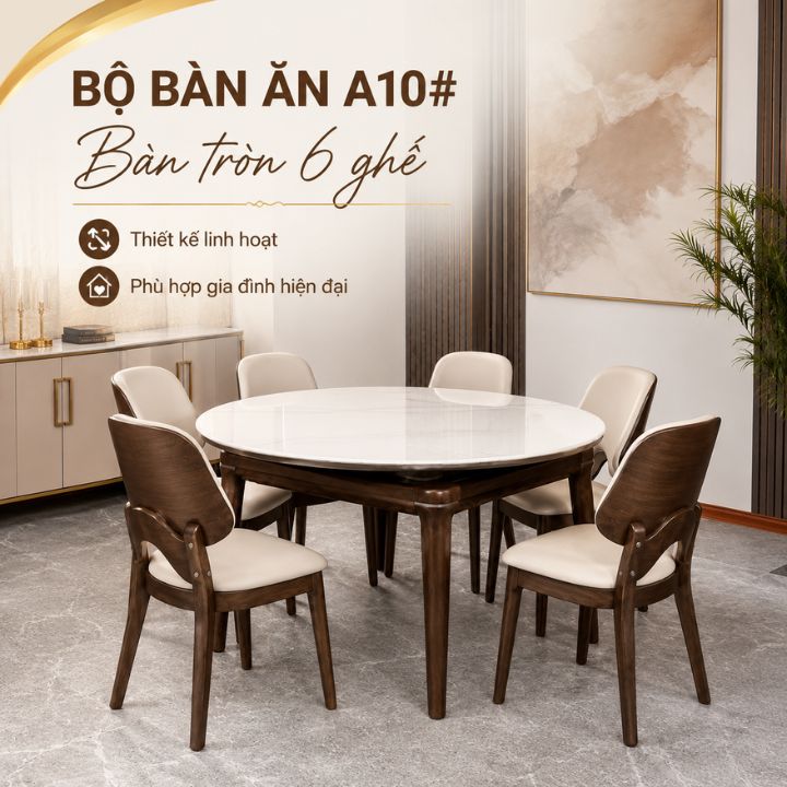 Bộ Bàn Ăn Thông Minh A10 2 Kiểu Dáng Linh Hoạt, Mặt Bàn Trắng Bóng, Trọn Bộ 1 Bàn 6 Ghế