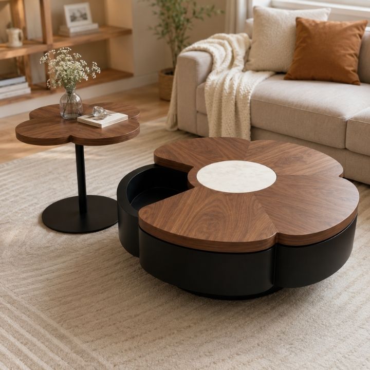Bộ Bàn Trà Sofa 2 Món A389 Dáng Hoa Độc Đáo, Biến Phòng Khách Thành Không Gian Có Gu