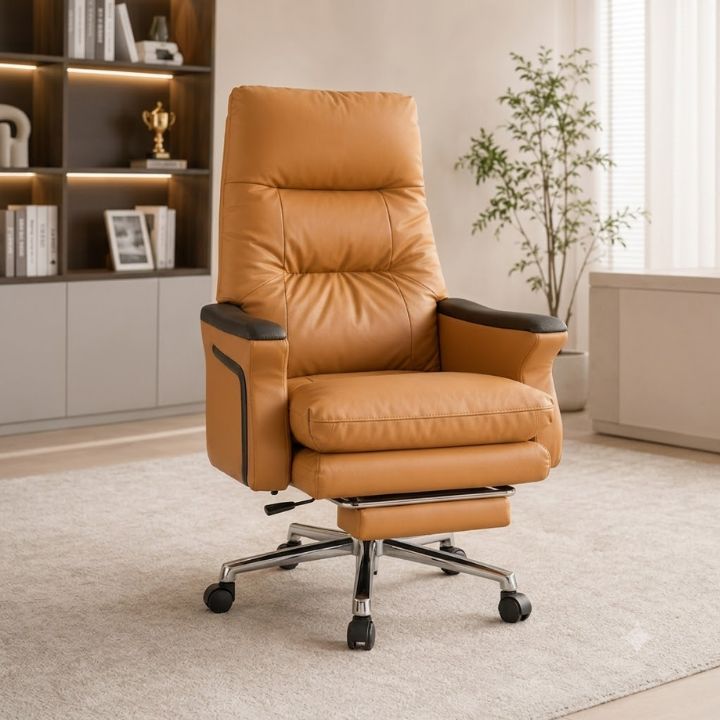Ghế Giám Đốc GGD1695 Màu Nâu Bò Ghế Văn Phòng Lưng Cao Bọc Simily, Có Gác Chân Thư Giãn
