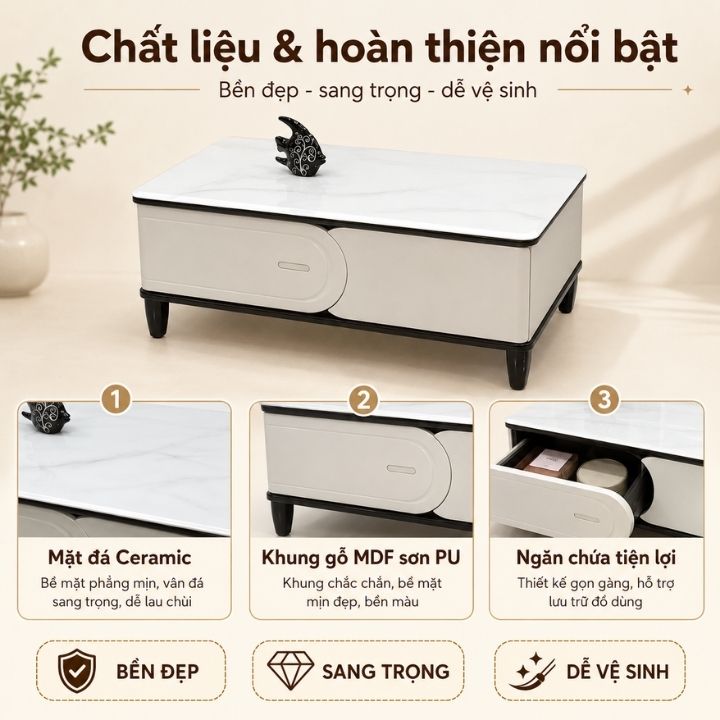 Bàn Sofa Mặt Đá Ceramic T2015-12 Sale Sốc Mẫu Đẹp Hiện Đại - Ảnh 5