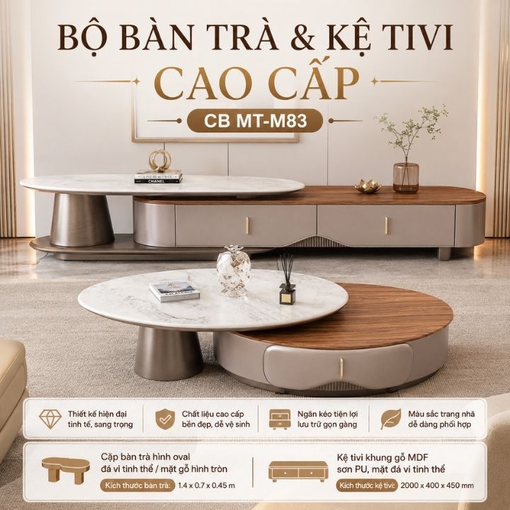 Bộ Bàn Trà Và Kệ Tivi CB MT-M83 Nhập Khẩu Cao Cấp
