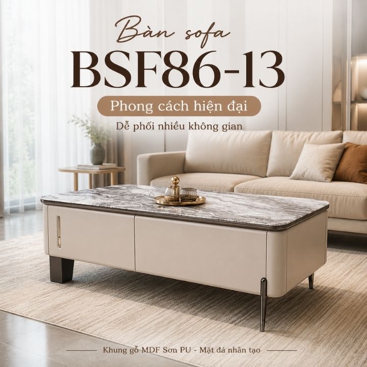 Bàn Sofa T2018-13 Mặt Đá Nhân Tạo Khung Gỗ MDF Sơn PU Sang Trọng