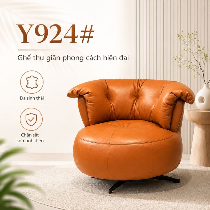 Ghế Thư Giãn Y924# Da Sinh Thái Cao Cấp, Thiết Kế Bo Tròn Hiện Đại
