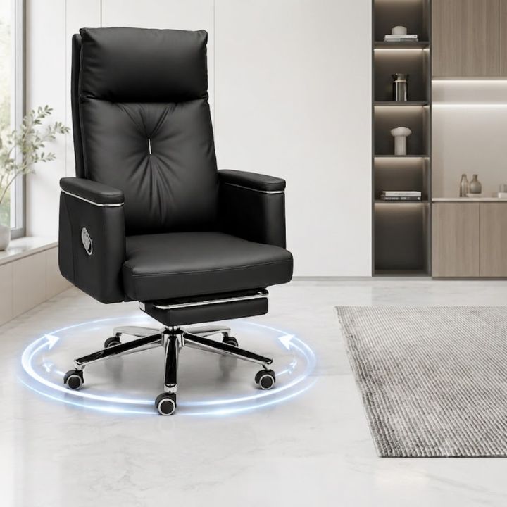 Ghế Phòng Sếp GGD6506 Màu Đen Lưng Cao Sang Trọng, Xoay 360 Độ Kèm Đỡ Chân