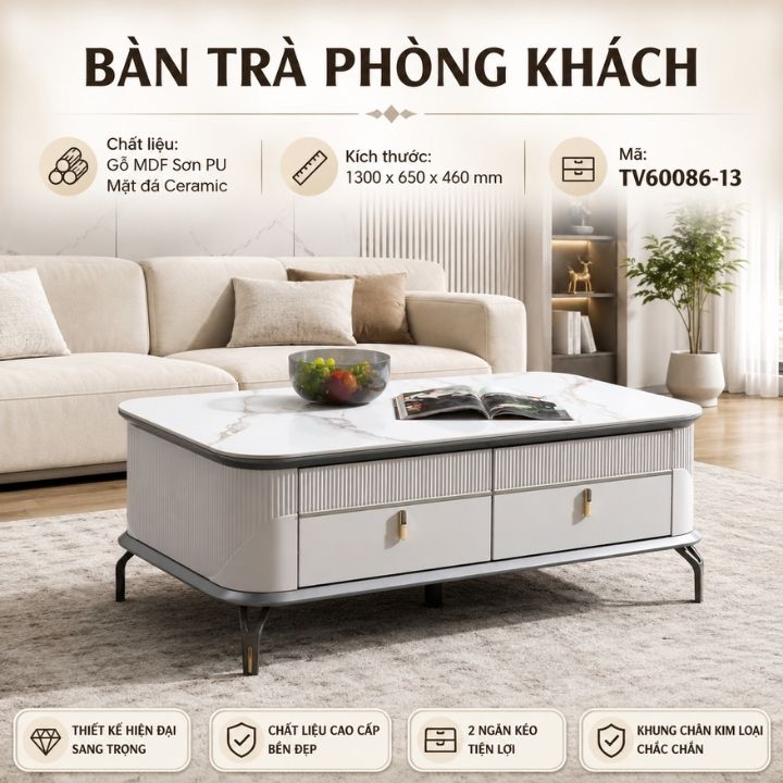 Bàn Sofa Phòng Khách Mặt Đá TV60086-13 Ceramic Sang Trọng