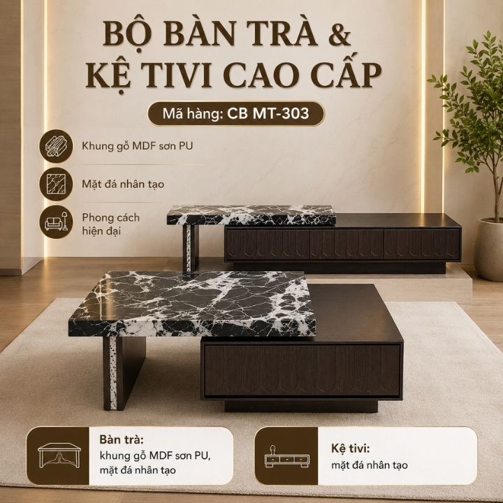 Bộ Bàn Trà Và Kệ Tivi Hiện Đại CB MT-303 Nhập Khẩu Cao Cấp