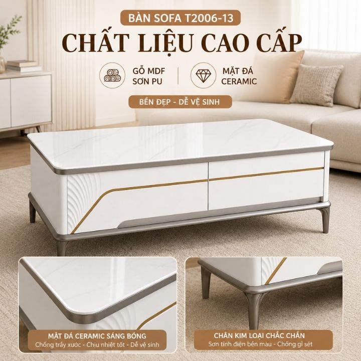 Bàn Sofa T2006-13 Mặt Đá Ceramic Cao Cấp Phong Cách Hiện Đại