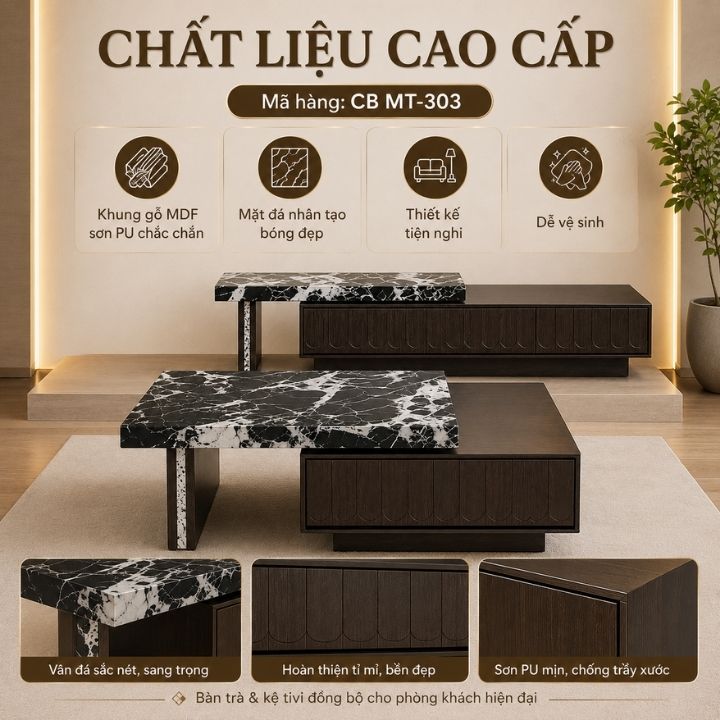 Bộ Bàn Trà Và Kệ Tivi Hiện Đại CB MT-303 Nhập Khẩu Cao Cấp - Ảnh 2