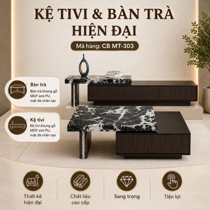 Bộ Bàn Trà Và Kệ Tivi Hiện Đại CB MT-303 Nhập Khẩu Cao Cấp - Ảnh 3