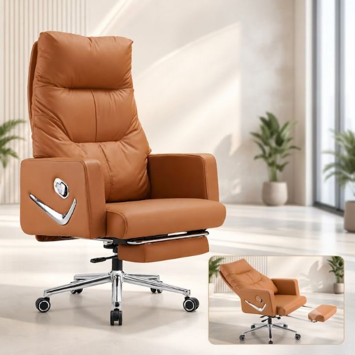 Ghế Lãnh Đạo GGD6695 Màu Da Bò Tựa Lưng Cao, Đệm Êm Kèm Gác Chân Nghỉ Ngơi