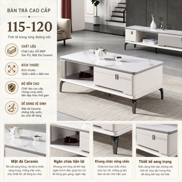 Bàn Sofa Mặt Đá BSF115-12 Phong Cách Hiện Đại Sang Trọng - Ảnh 2