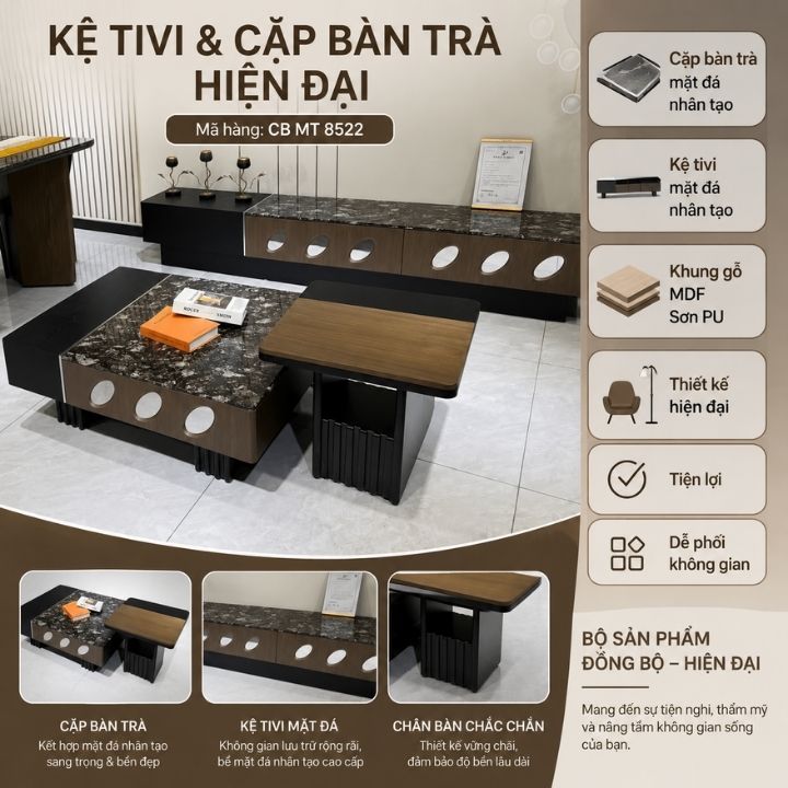 Bộ Cặp Bàn Trà Và Kệ Tivi Hiện Đại CB MT 8522 Nhập Khẩu Cao Cấp - Ảnh 3
