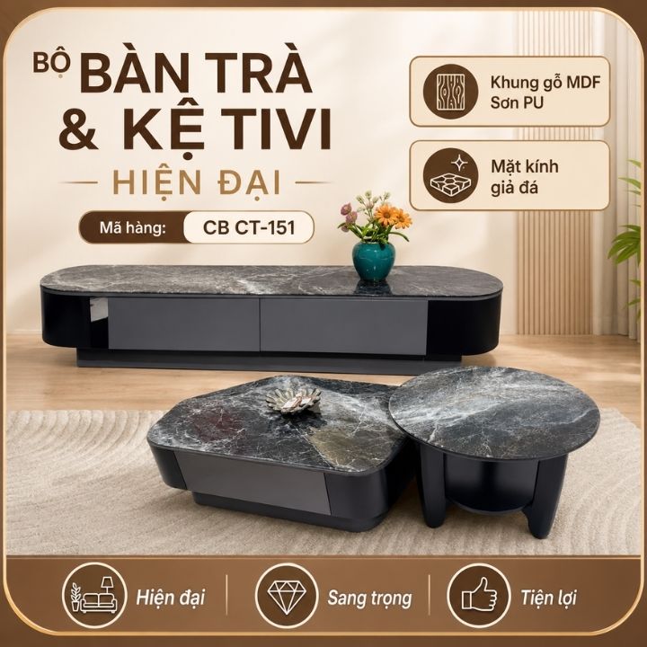 Set Phòng Khách CB CT-151 Kèm Bàn Trà, Kệ Tivi Và Kệ Góc Hiện Đại
