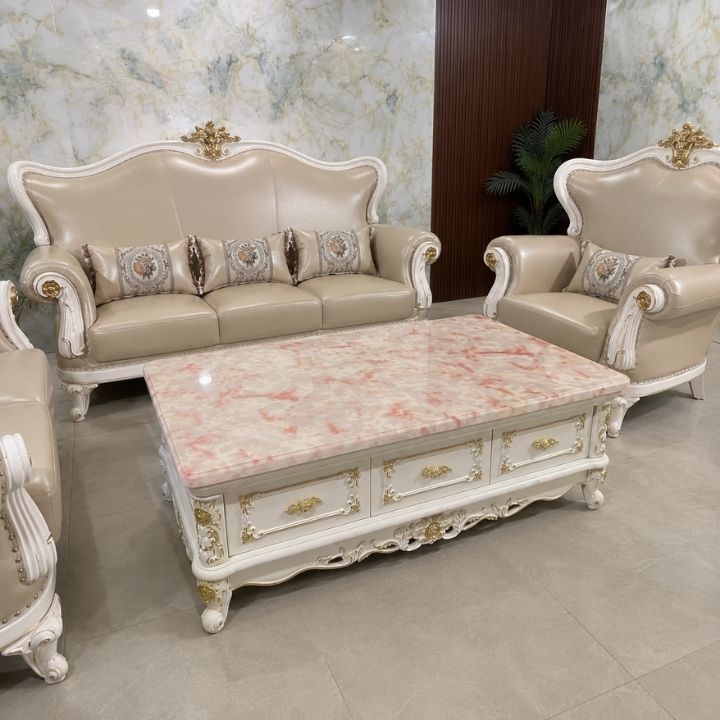 Bàn Trà Tân Cổ Điển LNI-C1558-BT Mặt Đá Vân Hồng Phối Vàng Sang Trọng - Ảnh 2