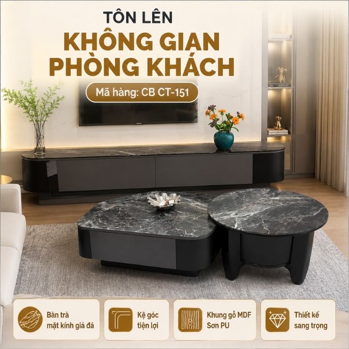 Set Phòng Khách CB CT-151 Kèm Bàn Trà, Kệ Tivi Và Kệ Góc Hiện Đại - Ảnh 2