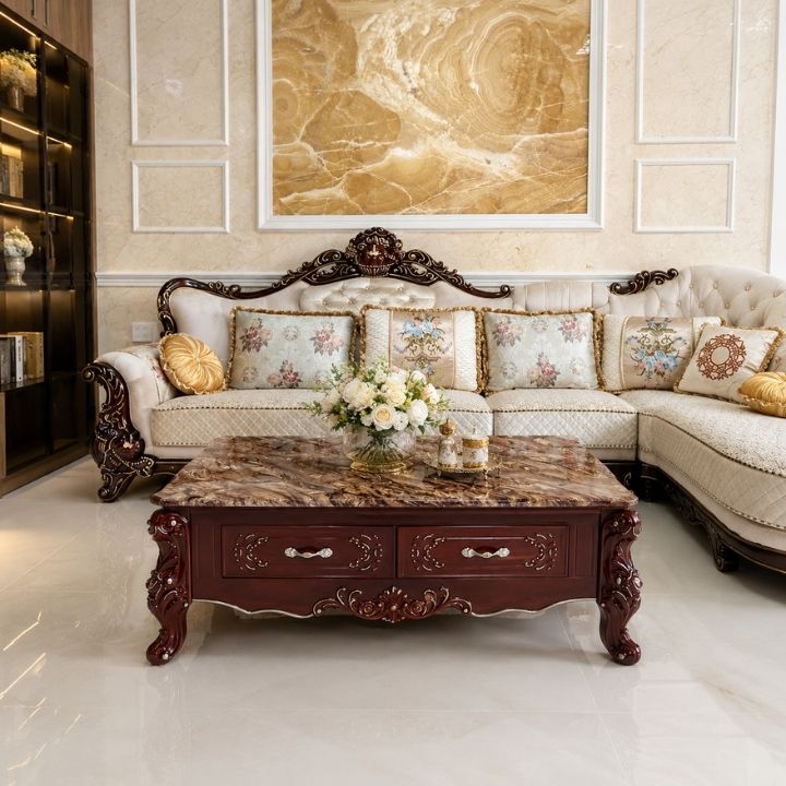 Bàn Trà Sofa Tân Cổ Điển BSF C9-Nâu-13 Mặt Đá Vân Nâu Sang Trọng - Ảnh 7