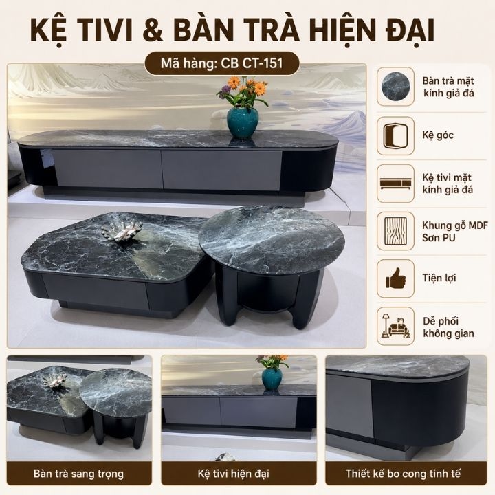 Set Phòng Khách CB CT-151 Kèm Bàn Trà, Kệ Tivi Và Kệ Góc Hiện Đại - Ảnh 3