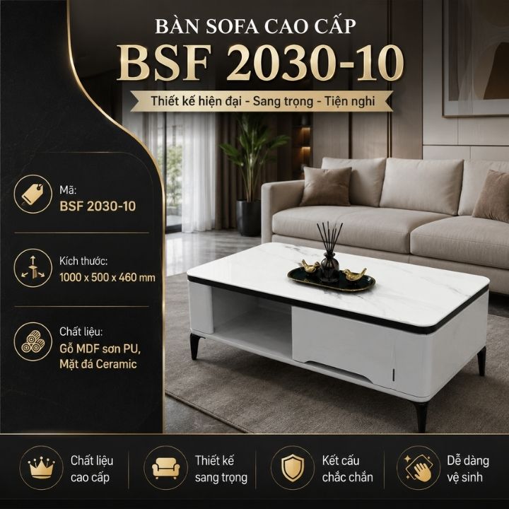 Bàn Sofa BSF2030-10 Mặt Đá Ceramic Nhỏ Gọn Cho Phòng Khách Hiện Đại