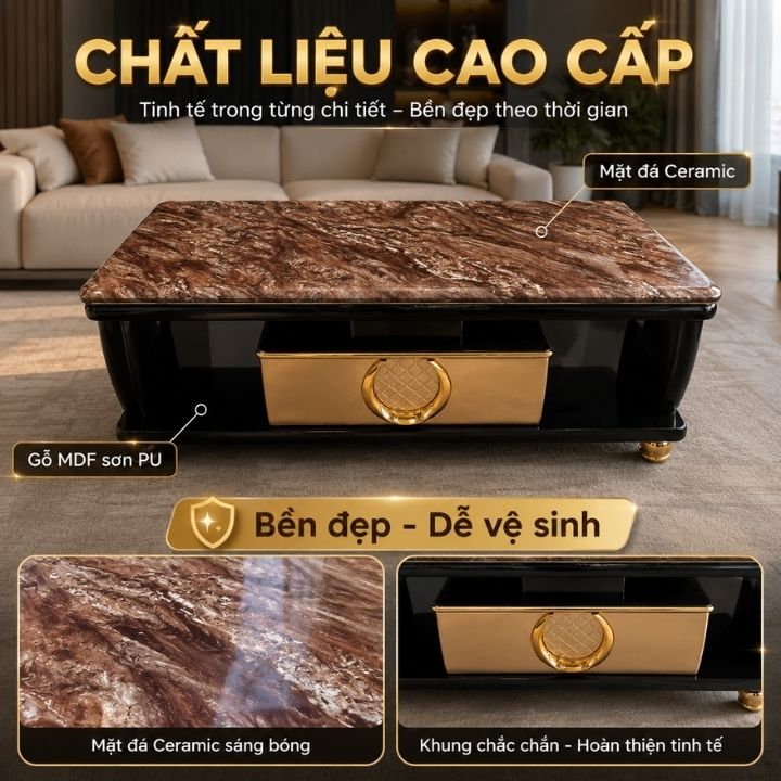 Bàn Sofa Mặt Đá Nhập Khẩu BSF2027-12 Phối Đen Vàng Sang Trọng - Ảnh 2