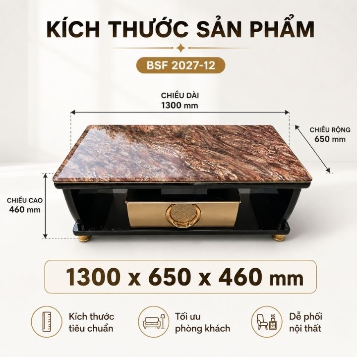 Bàn Sofa Mặt Đá Nhập Khẩu BSF2027-12 Phối Đen Vàng Sang Trọng - Ảnh 3