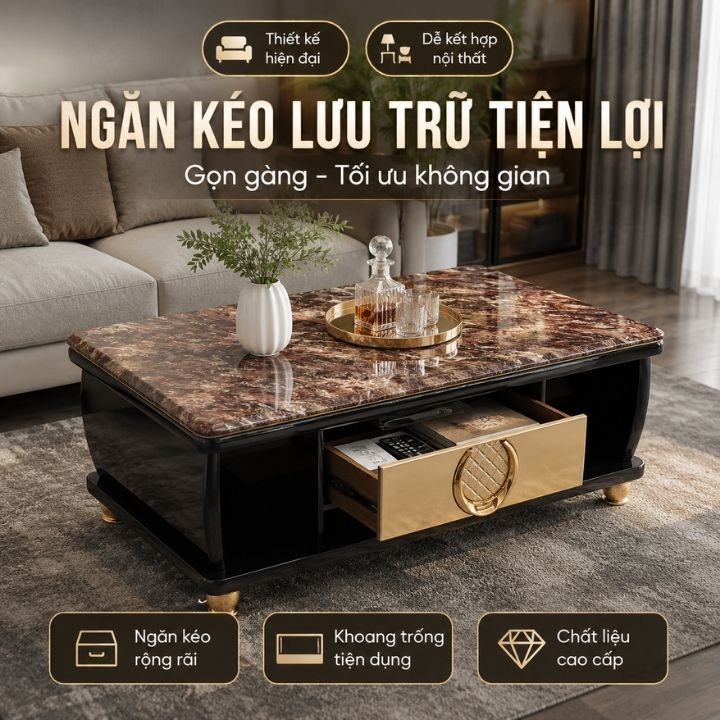 Bàn Sofa Mặt Đá Nhập Khẩu BSF2027-12 Phối Đen Vàng Sang Trọng - Ảnh 4
