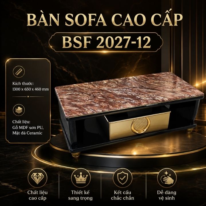 Bàn Sofa Mặt Đá Nhập Khẩu BSF2027-12 Phối Đen Vàng Sang Trọng
