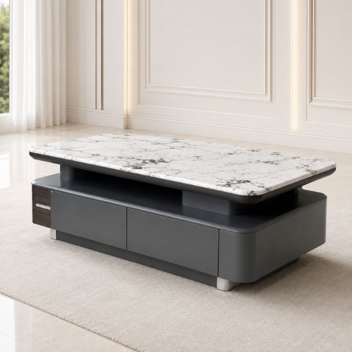 Bàn Sofa Hiện Đại Màu Đen T2018 Mặt Đá Nhân Tạo Có Ngăn Kéo Rộng Rãi